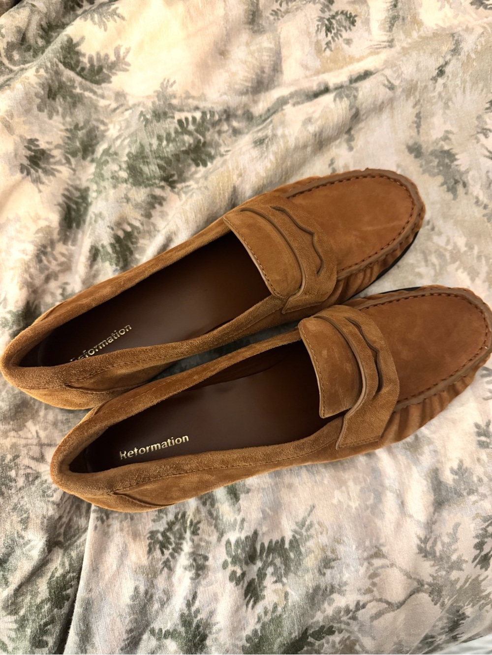 Reformation Suede Penny Loafers in Brown - Picture 2 of 8